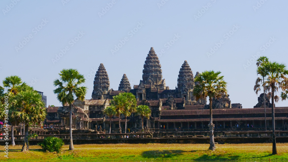 Popular tourist attraction landscape view of ancient temple complex Angkor Wat in Siem Reap, Cambodia Popular tourist attraction landscape view of ancient temple complex Angkor Wat in Siem Reap, Cambodia