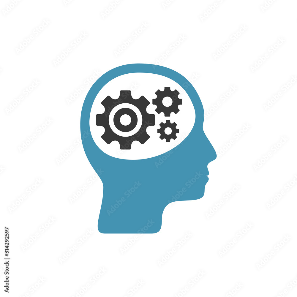 Silhouette of a human head with gears in it, representing a person who is thinking. Stock vector illustration isolated on white background Silhouette of a human head with gears in it, representing a person who is thinking. Stock vector illustration isolated on white background