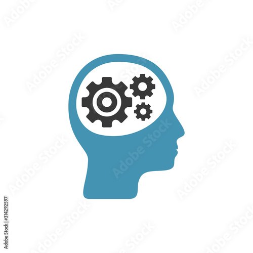 Silhouette of a human head with gears in it, representing a person who is thinking. Stock vector illustration isolated on white background