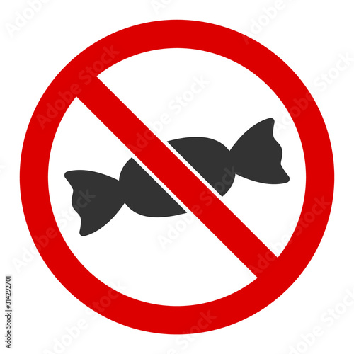 No candy vector icon. Flat No candy pictogram is isolated on a white background.