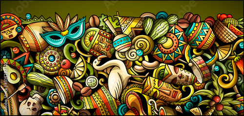 Latin America hand drawn doodle banner. Cartoon detailed flyer. © balabolka