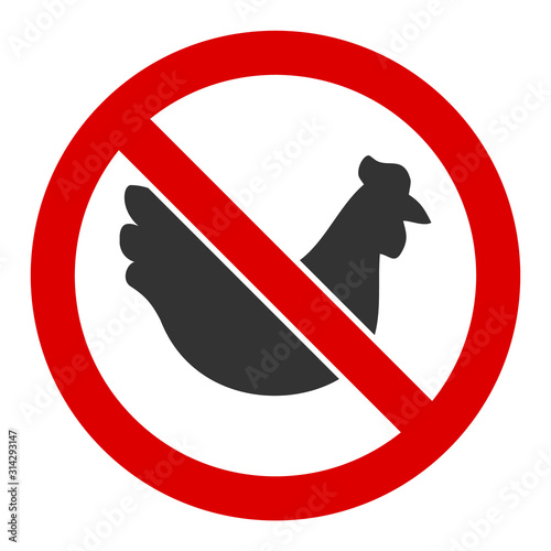No chicken vector icon. Flat No chicken pictogram is isolated on a white background.