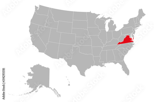 Map of Virginia  USA political map vector illustration. Gray background.