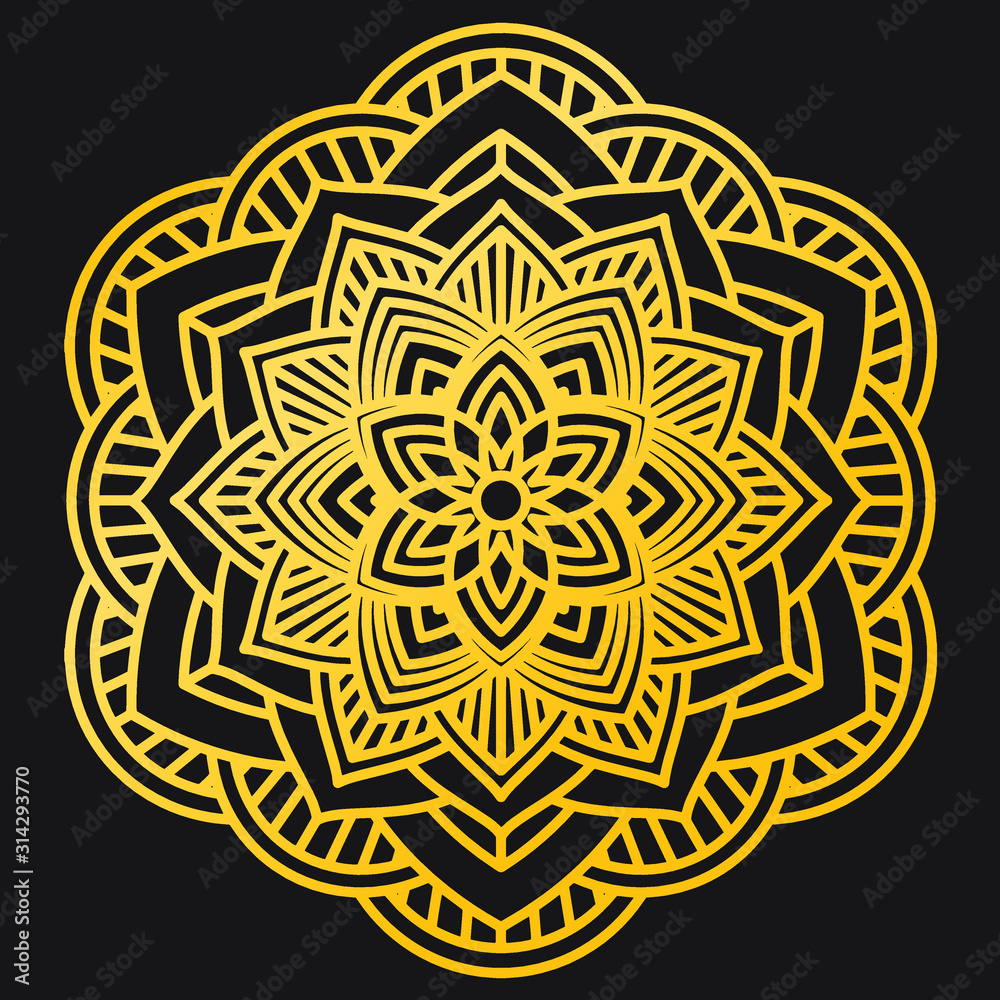 Abstract Petals Leaf Mandala Gold Line On Black Background. Vector Illustration Abstract Petals Leaf Mandala Gold Line On Black Background. Vector Illustration