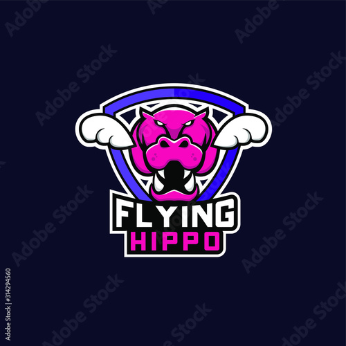 flying hippo sport logo icon design 