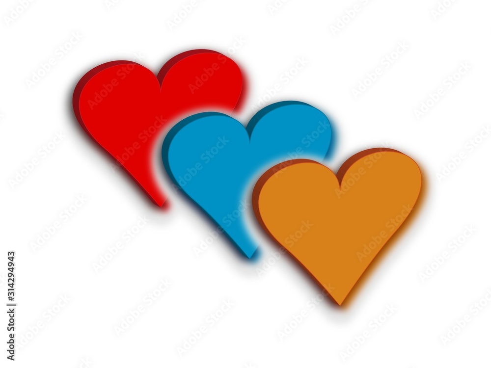 Tree Red Blue Orange Heart 3D Icon Image Heart Logo Sign Love Flat Design Vector Illustration