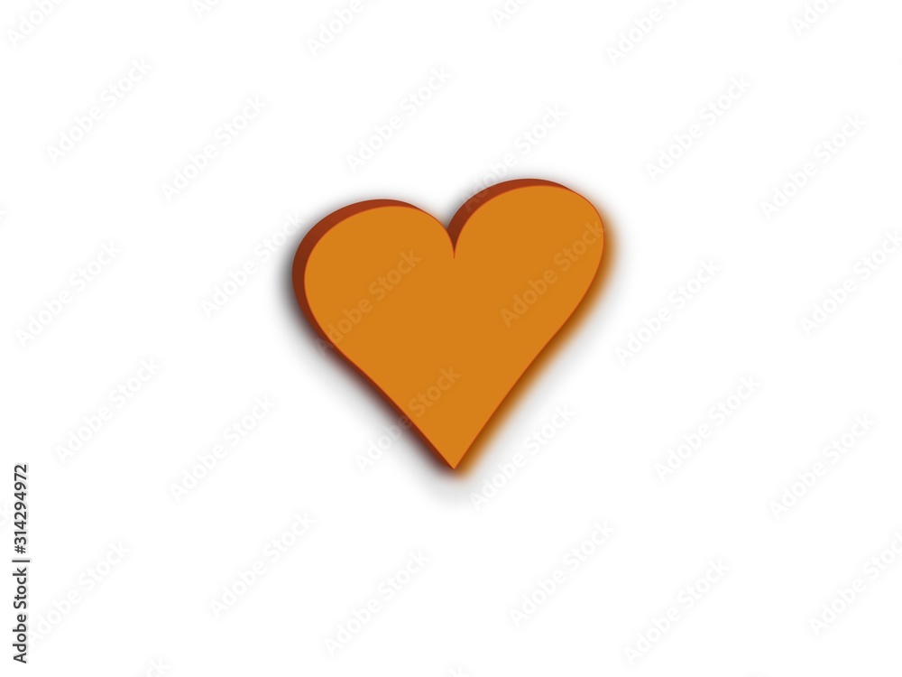 Orange Heart 3D Icon Image Heart Logo Sign Love Flat Design Vector Illustration