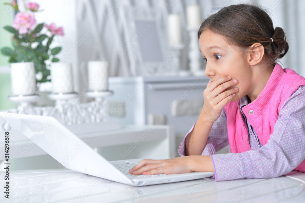 Portrait of cute little girl using modern laptop Portrait of cute little girl using modern laptop