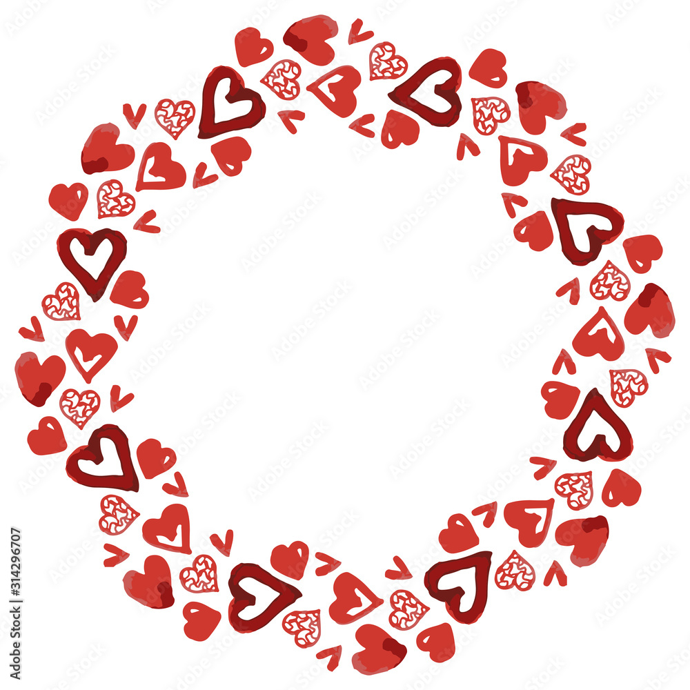 valentine s day complicated frame made of hand drawn watercolor hearts. valentine s day complicated frame made of hand drawn watercolor hearts.