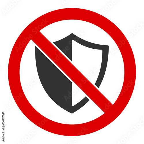 No shield vector icon. Flat No shield symbol is isolated on a white background.