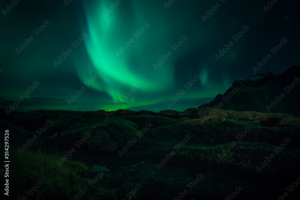 Northern Lights Observed on a dark evening in Iceland