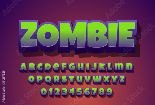 Zombie - text effect with modern 3d design, gradient font complete set alphabet for game title or logo