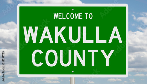 Rendering of a green 3d highway sign for Wakulla County