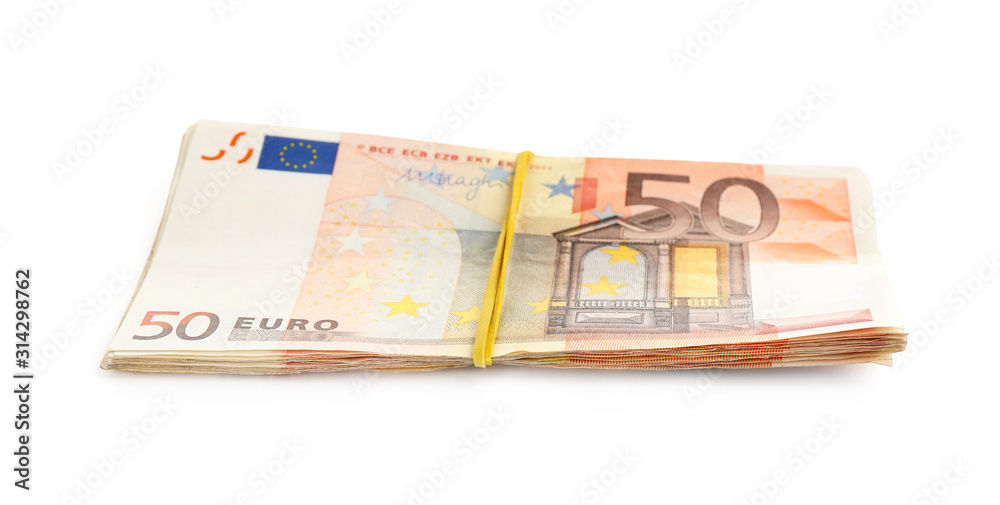 Euro banknotes on white background. Money and finance Euro banknotes on white background. Money and finance