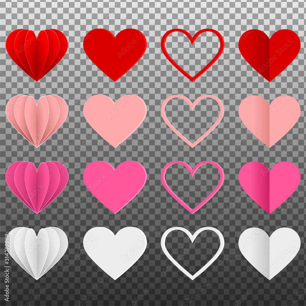 set paper hearts for valentine's day decorations and backgrounds