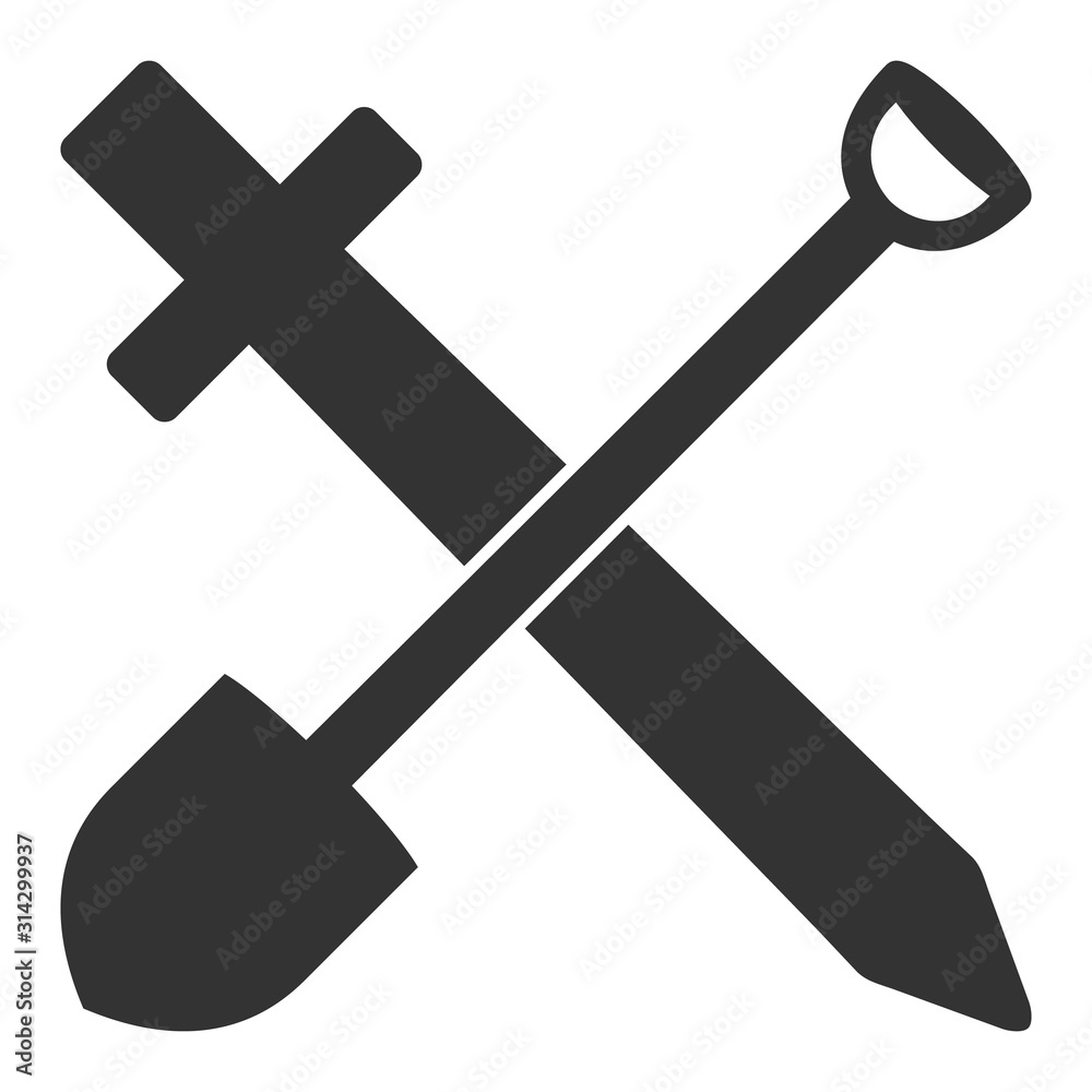 Sword and shovel vector icon. Flat Sword and shovel symbol is isolated on a white background. Sword and shovel vector icon. Flat Sword and shovel symbol is isolated on a white background.