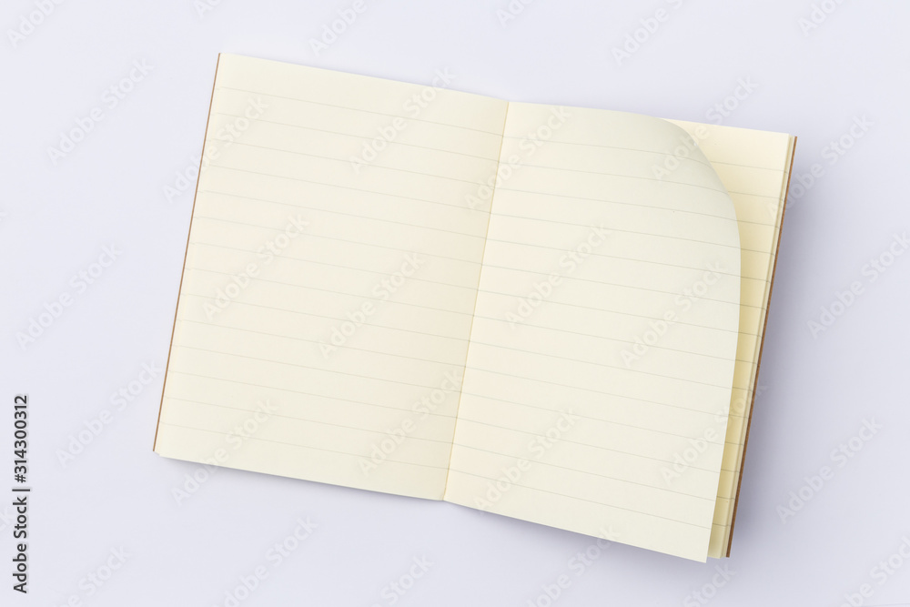 Top view empty notebook isolated on a white background.