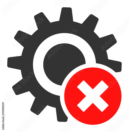 Wrong settings gear vector icon. Flat Wrong settings gear symbol is isolated on a white background.