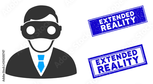 Flat vector extended reality icon and rectangular Extended Reality rubber prints. A simple illustration iconic design of Extended Reality on a white background. photo