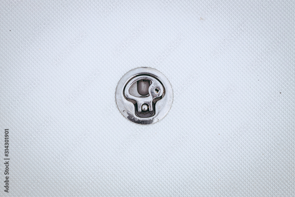 Metal Storage Cabin Door Lock Handle on White Boat Metal Storage Cabin Door Lock Handle on White Boat