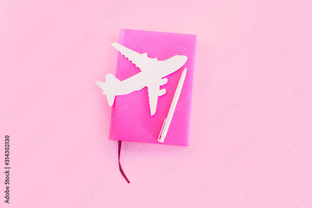 Happy Valentines day. Children's plane on a pink background with red heart Happy Valentines day. Children's plane on a pink background with red heart