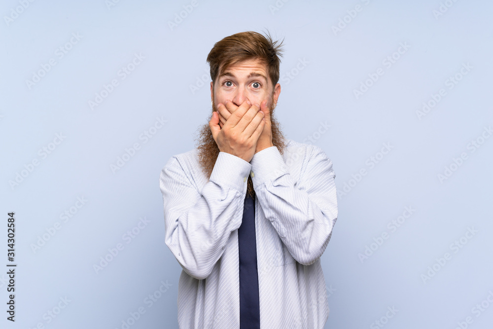 Businessman with long beard over isolated background with surprise facial expression Businessman with long beard over isolated background with surprise facial expression