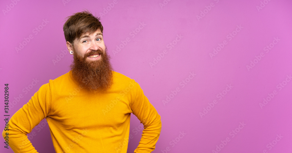 Redhead man with long beard over isolated purple background laughing Redhead man with long beard over isolated purple background laughing