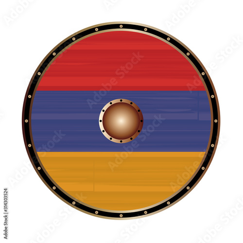 Round Viking Style Shield With Armenian Flag