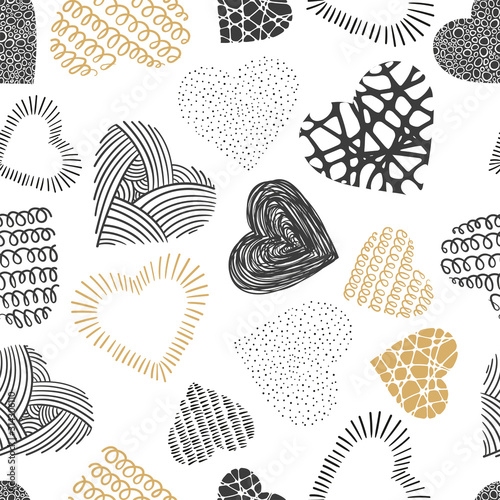 Cute hand drawn doodle hearts seamless pattern, great for valentines day, fabrics, invitation cards, banner, wallpaper, wrapping - vector design