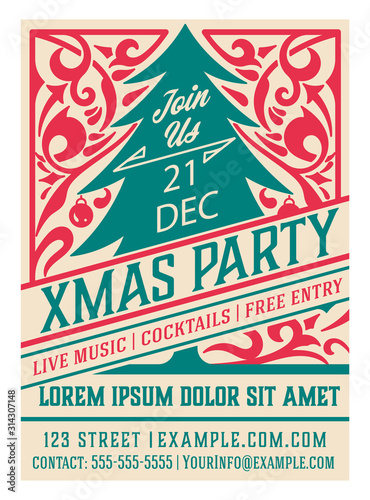 Christmas Flyer with classic ornaments