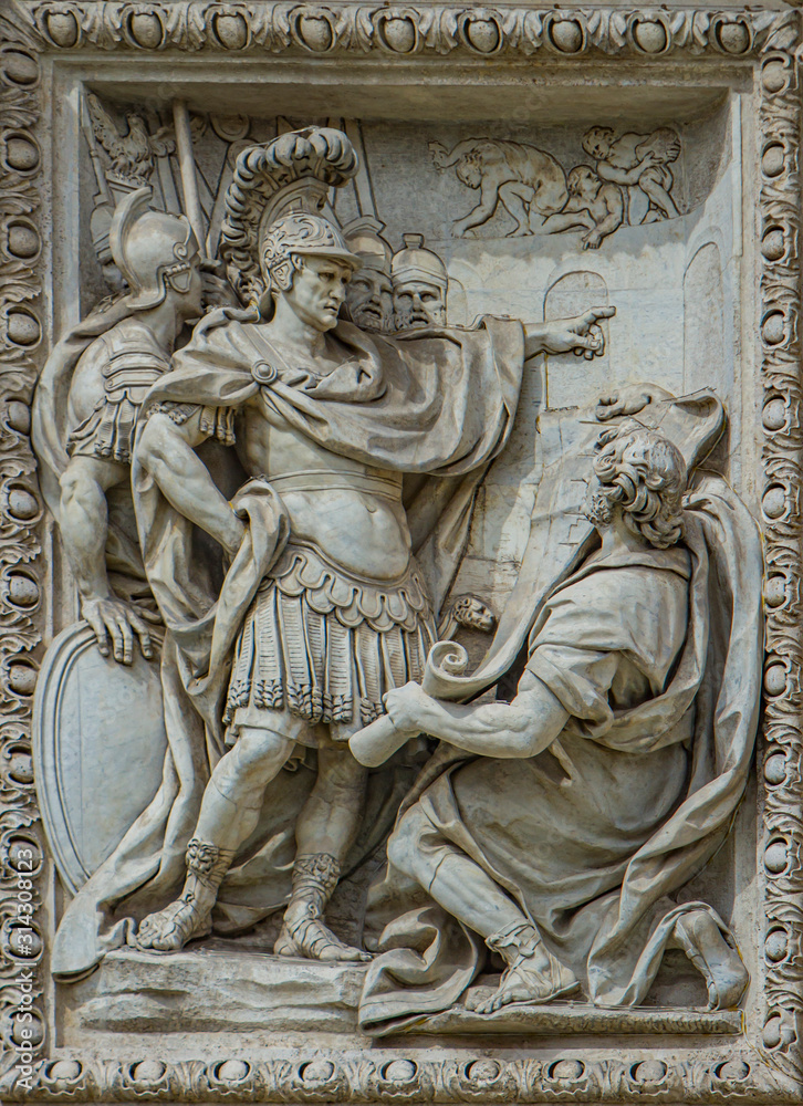 Relief on Trevi fountain in Rome, Italy