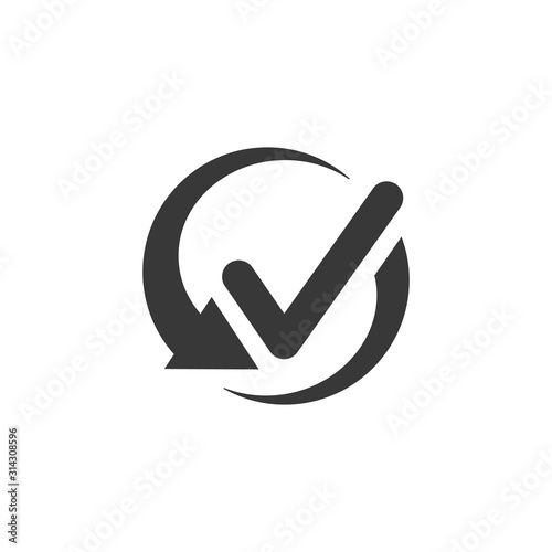 Continuous convenience simple vector icon. Tick mark inside arrow circle. Stock vector illustration isolated on white background.