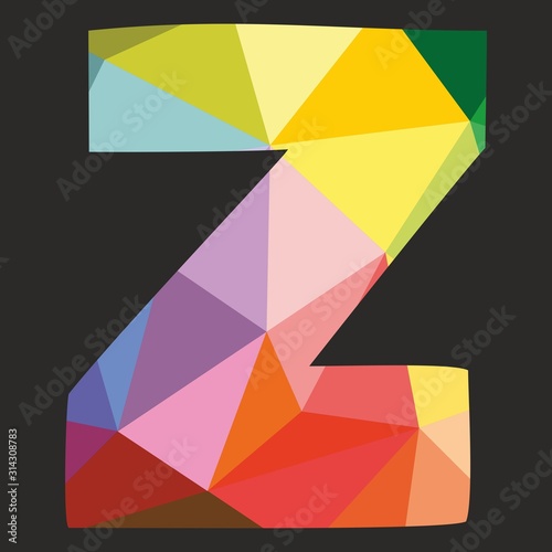Z vector low poly wrapping surface pastel colorful and white alphabet letter isolated on black background