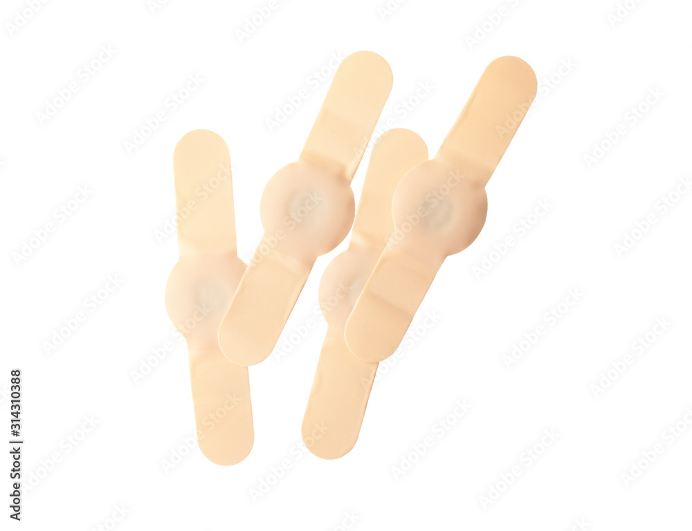 Medical sticking plasters isolated on white. First aid item