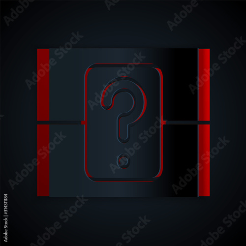 Paper cut Mystery box or random loot box for games icon isolated on black background. Question box. Paper art style. Vector Illustration