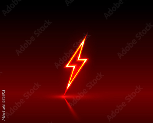Neon sign of lightning signboard on the red background.