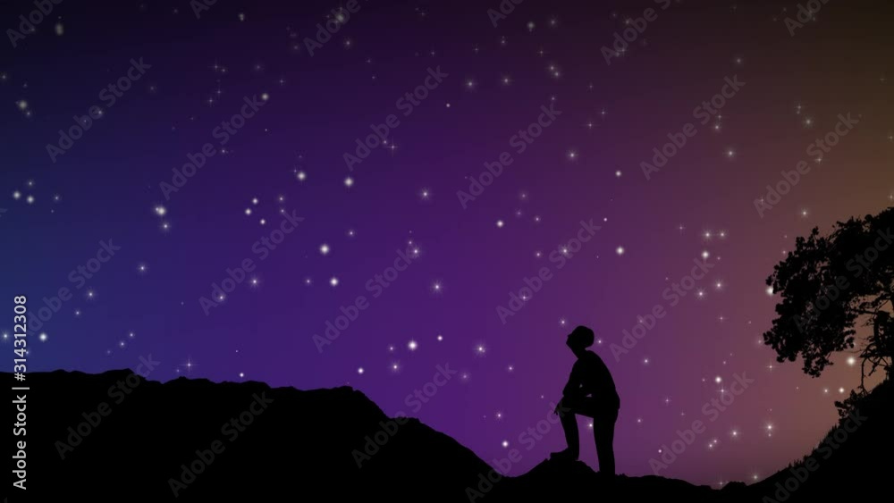 Man looks at the starry sky Man looks at the starry sky
