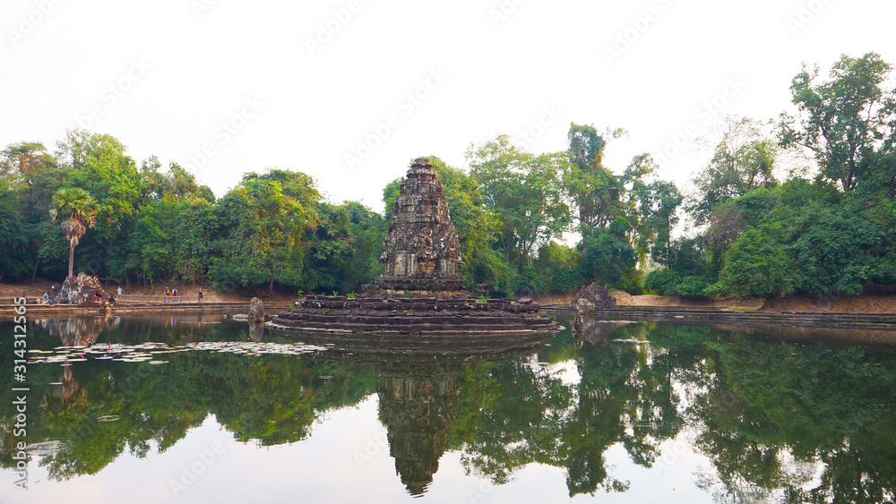 Landscape view with reflection of Neak Pean or Neak Poan in Angkor Wat complex, Siem Reap Cambodia Landscape view with reflection of Neak Pean or Neak Poan in Angkor Wat complex, Siem Reap Cambodia