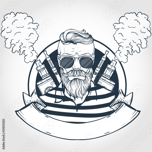 Sketch of hipster with vaporizer cigarette