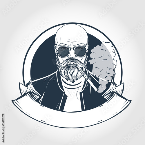 Sketch of hipster with vaporizer cigarette