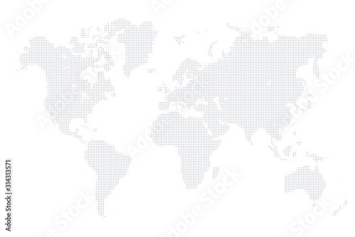 Dotted map of World. Halftone design of small squares. Simple flat vector illustration