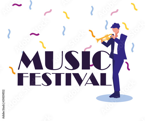 Musician man with trumpet vector design