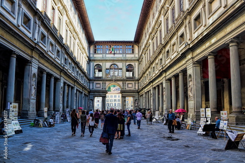 Florence, Italy - May 20, 2016 - Arcade of the Uffizi Gallery. photo