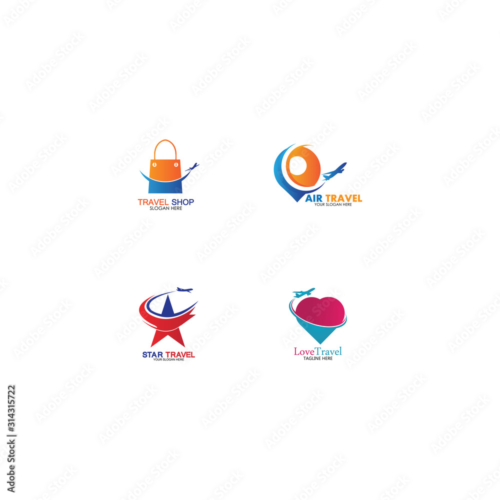 Set of collection travel logo with air plane concept design vector Set of collection travel logo with air plane concept design vector