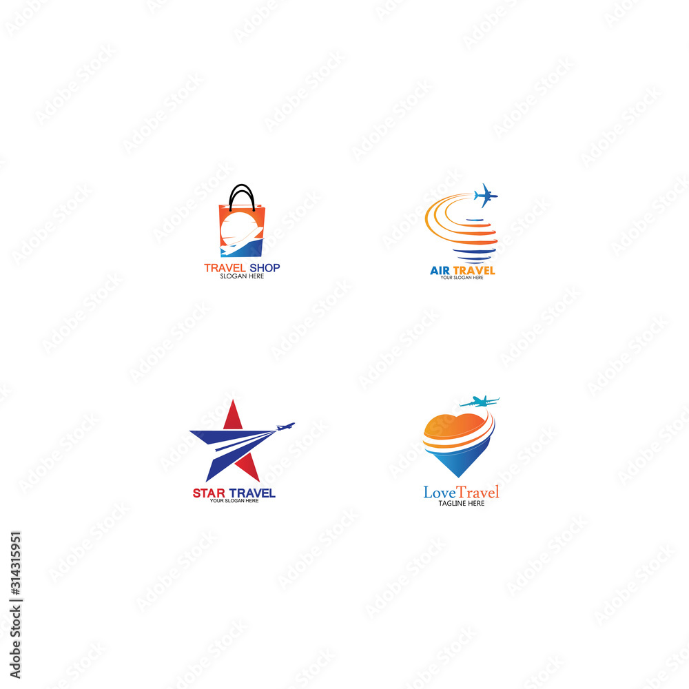 Set of collection travel logo with air plane concept design vector Set of collection travel logo with air plane concept design vector