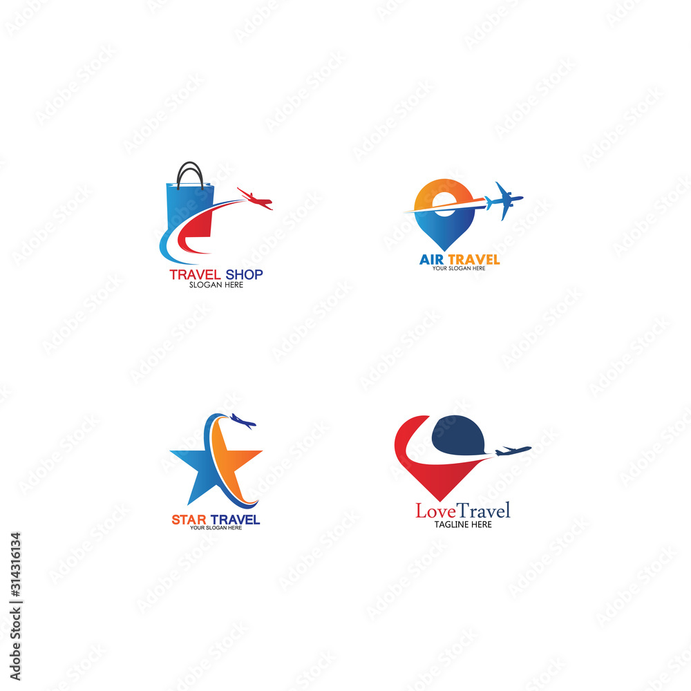 Set of collection travel logo with air plane concept design vector Set of collection travel logo with air plane concept design vector