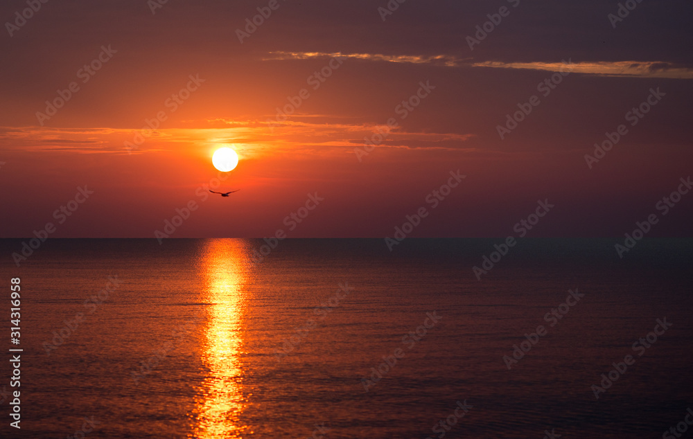 beautiful sunset over the sea in summer time