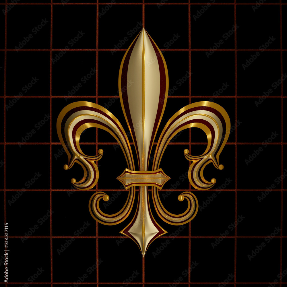 abstract background with golden ornament fleur de lis - obrazy, fototapety, plakaty 