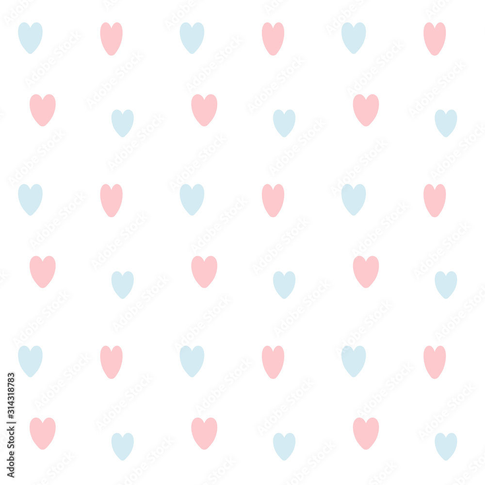 Seamless pink and blue heart isolated on white background, vector illustration
