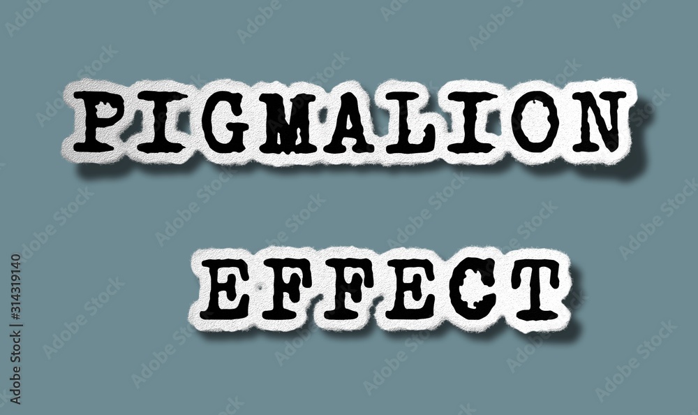Pigmalion Effect - Torn Paper Words on Gray Background - Concept Psychological Illustration Pigmalion Effect - Torn Paper Words on Gray Background - Concept Psychological Illustration